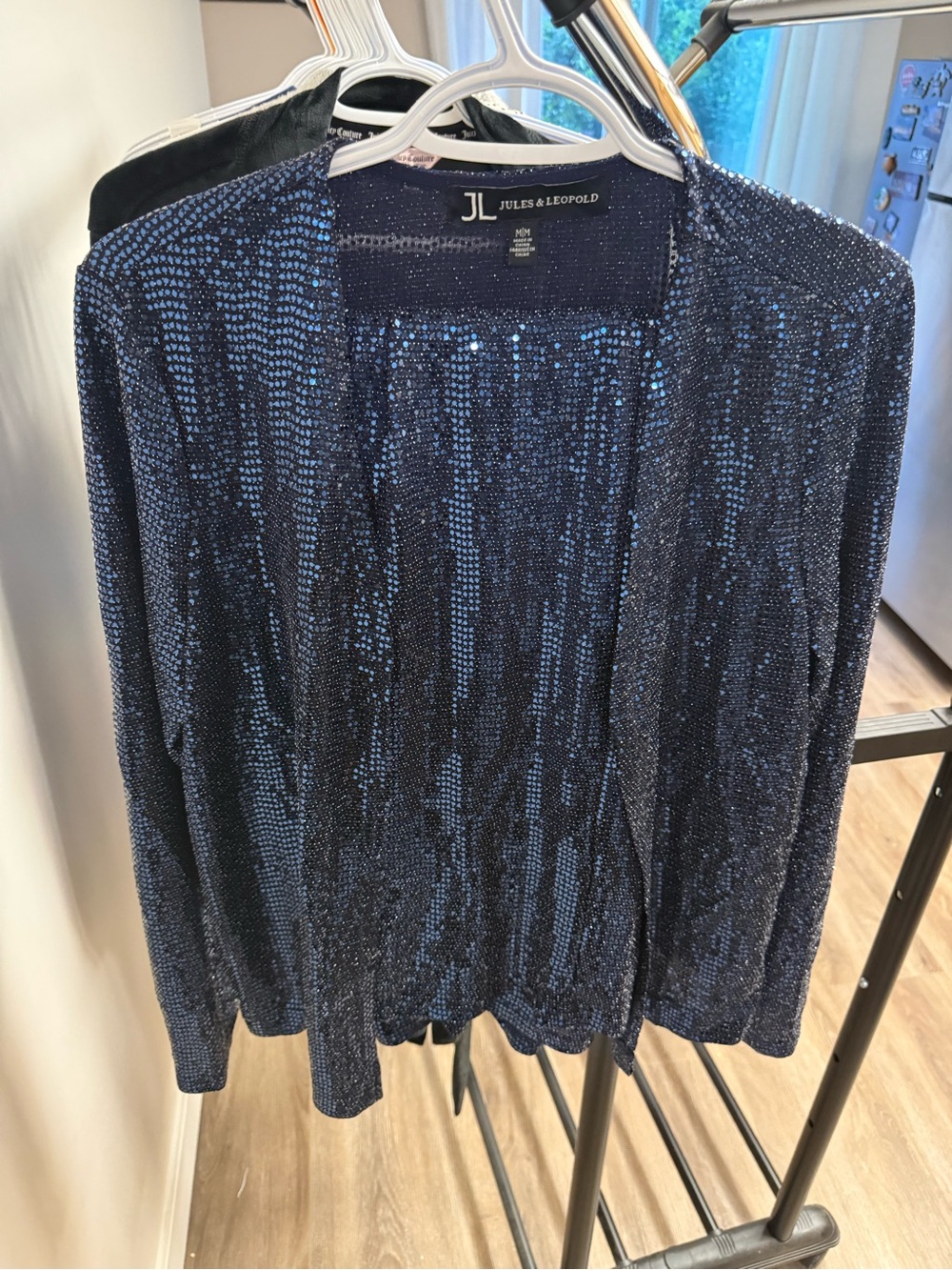 Jules & Leopold Navy Sequin Open Cardigan